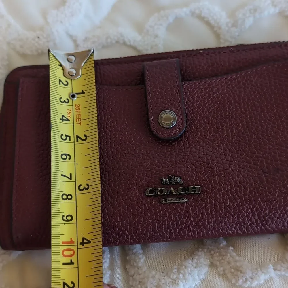 Coach Noa Pop Up Burgundy Maroon Pebbled Leather Wristlet/ Clutch Wallet